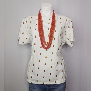 Denim & Flower White Pineapple Short Sleeve Top L